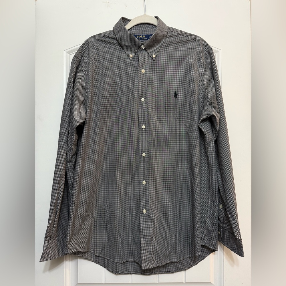 Polo Ralph Lauren Mens Gingham Button Up Shirt Size L Black White Classic Fit